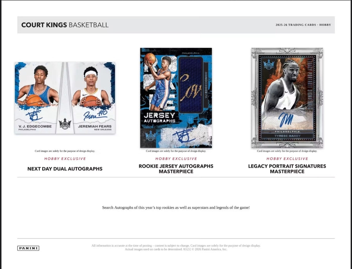 Panini Court Kings 2025-26 NBA Basketball Hobby Box -NEW- 2 Autographs