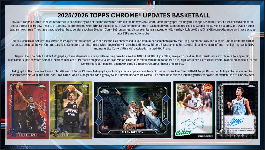 Topps Chrome 2026 Update Series NBA Basketball MEGA Box -NEW- Rookie Debut Patch Autos