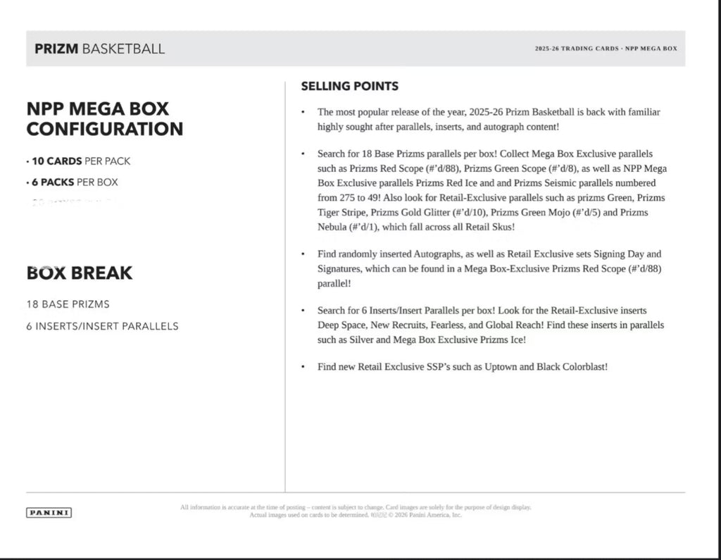 Panini Prizm 2025-26 NBA Basketball Mega Box -NEW- 12 Red Ice Prizms