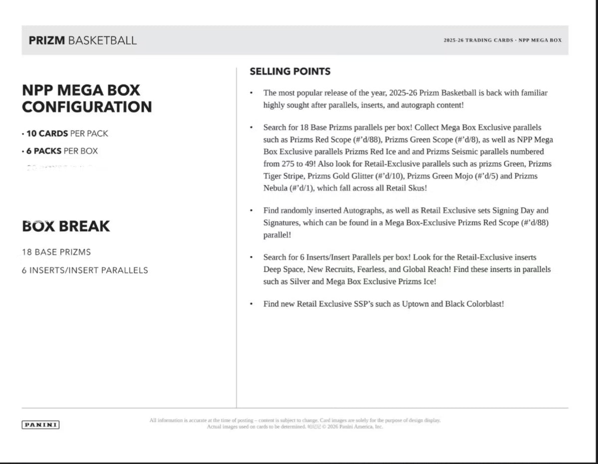 Panini Prizm 2025-26 NBA Basketball Mega Box -NEW- 12 Red Ice Prizms
